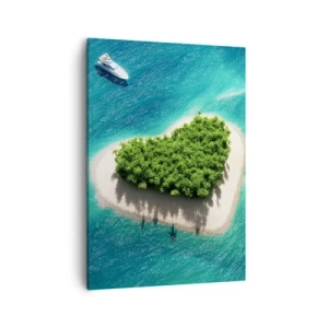 Bild auf Leinwand - Leinwandbild - Eine romantische herzförmige Insel in einem türkisfarbenen Meer - 50x70cm - ich liebe Sommer - Moderne Wanddekoration für Wohnzimmer und Schlafzimmer ARTTOR