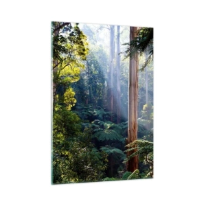 Glasbild - Bild auf glas - Grüner tropischer Wald mit Sonnenstrahlen - 50x70cm - Ein Waldmärchen - Moderne Wanddekoration für Wohnzimmer und Schlafzimmer ARTTOR