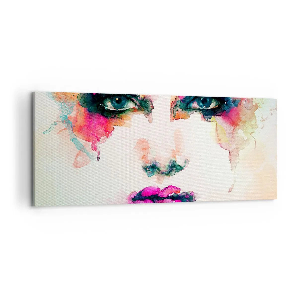 Bild auf Leinwand - Leinwandbild - Ein mit einem Regenbogen gemaltes Porträt - 100x40 cm