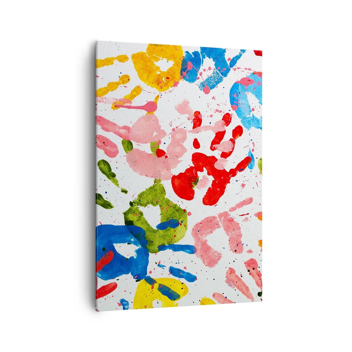 Bild auf Leinwand - Leinwandbild - Bunte Handabdrücke auf weißem Hintergrund - 70x100cm - Folgen Sie den Spuren - Moderne Wanddekoration für Wohnzimmer und Schlafzimmer ARTTOR