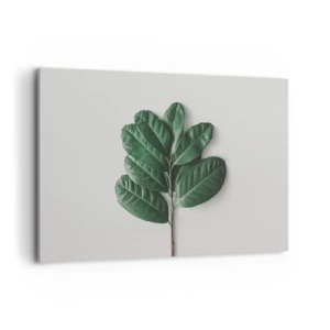Bild auf Leinwand - Leinwandbild - Ein Zweig grüner Blätter auf hellem Hintergrund - 120x80cm - Eine Zeichnung purer Natur - Moderne Wanddekoration für Wohnzimmer und Schlafzimmer ARTTOR