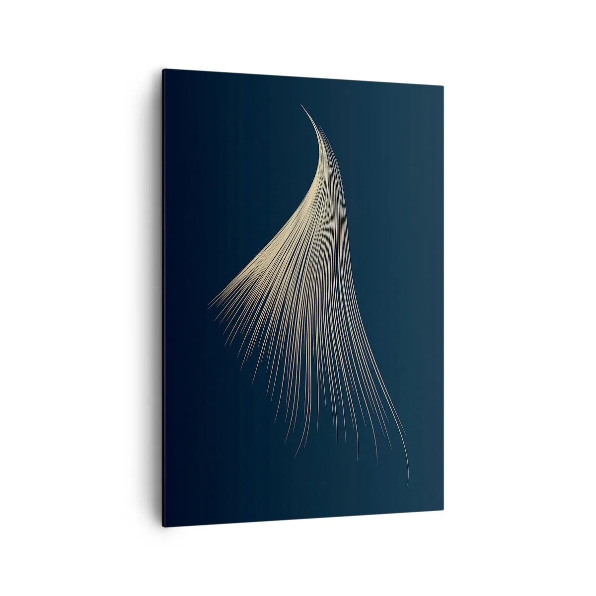 Bild auf Leinwand - Leinwandbild - Eine zarte federähnliche Linie auf marineblauem Hintergrund - 70x100cm - Wie das Haar eines Engels - Moderne Wanddekoration für Wohnzimmer und Schlafzimmer ARTTOR