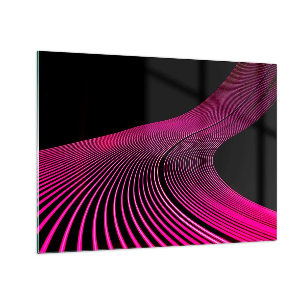 Glasbild - Bild auf glas - Rosa Lichtlinien auf schwarzem Hintergrund - 70x50cm - Allee des Lichts - Moderne Wanddekoration für Wohnzimmer und Schlafzimmer ARTTOR
