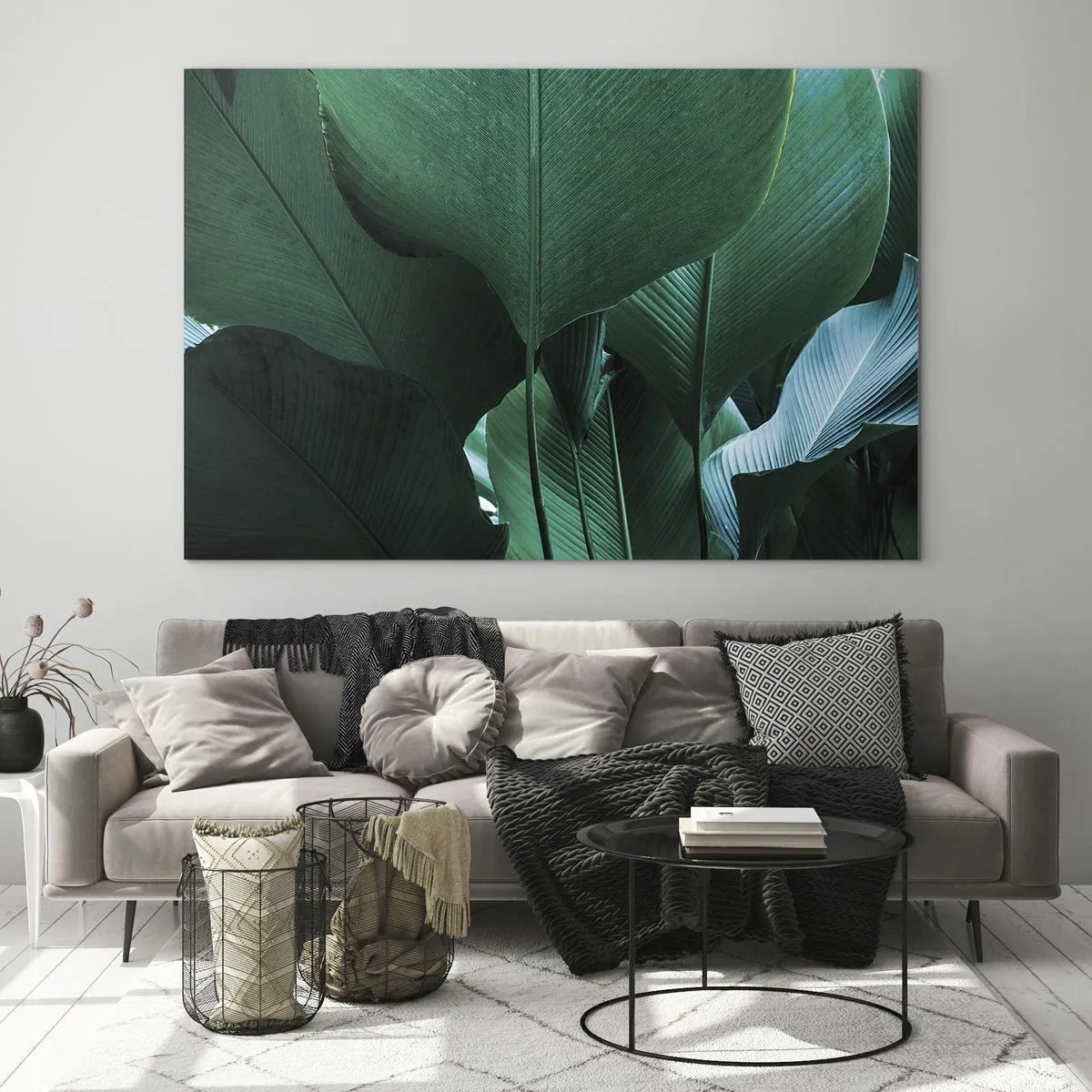 Glasbild - Bild auf glas - Tropische Blätter in intensiven Grüntönen - 70x50cm - Dem Licht zugewandt - Moderne Wanddekoration für Wohnzimmer und Schlafzimmer ARTTOR