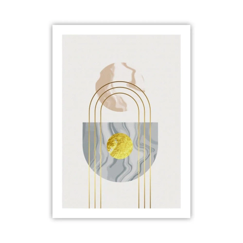 Poster - Geometrische Muster mit goldenen Elementen auf hellem Hintergrund - 50x70cm - Helligkeit und Brillanz - Moderne Wanddekoration für Wohnzimmer und Schlafzimmer ARTTOR