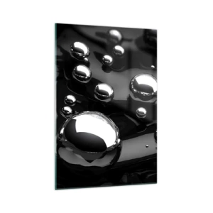 Glasbild - Bild auf glas - Abstrakte Tropfen auf einer schwarzen Oberfläche - 70x100cm - Aus der schwarzen Wassertiefe - Moderne Wanddekoration für Wohnzimmer und Schlafzimmer ARTTOR