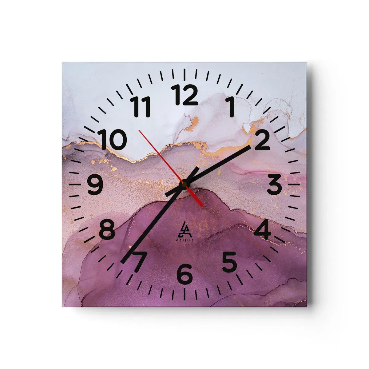 Wanduhr - Glasuhr - Violett und lila Wellen - 40x40 cm