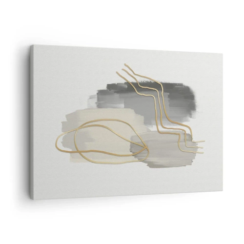 Bild auf Leinwand - Leinwandbild - Abstrakte goldene Linien auf grauem Hintergrund - 70x50cm - Dauer und Bewegung - Moderne Wanddekoration für Wohnzimmer und Schlafzimmer ARTTOR