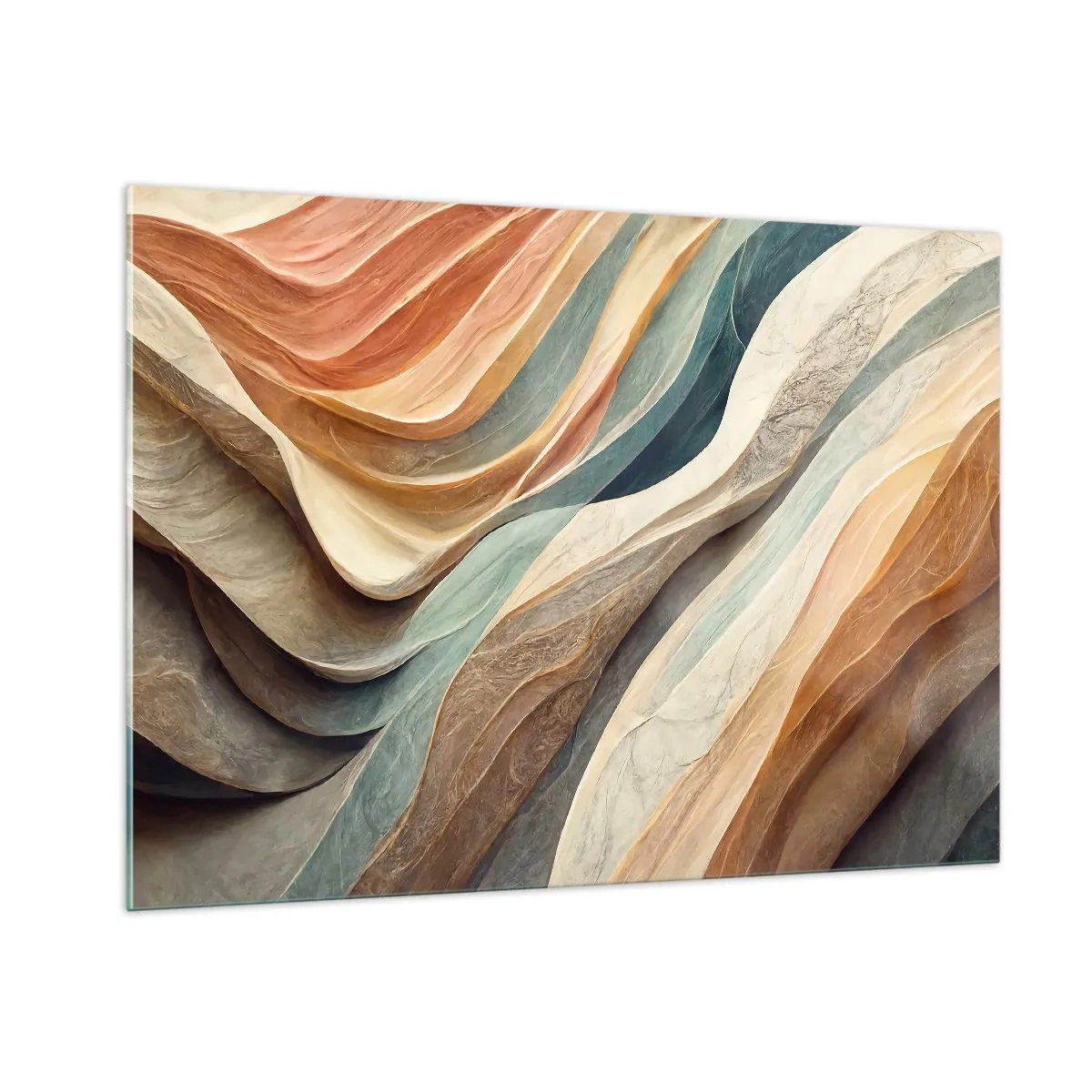 Glasbild - Bild auf glas - Bunte Schichten, die an Fels- und Sandfalten erinnern - 100x70cm - Moment vor der Veränderung - Moderne Wanddekoration für Wohnzimmer und Schlafzimmer ARTTOR