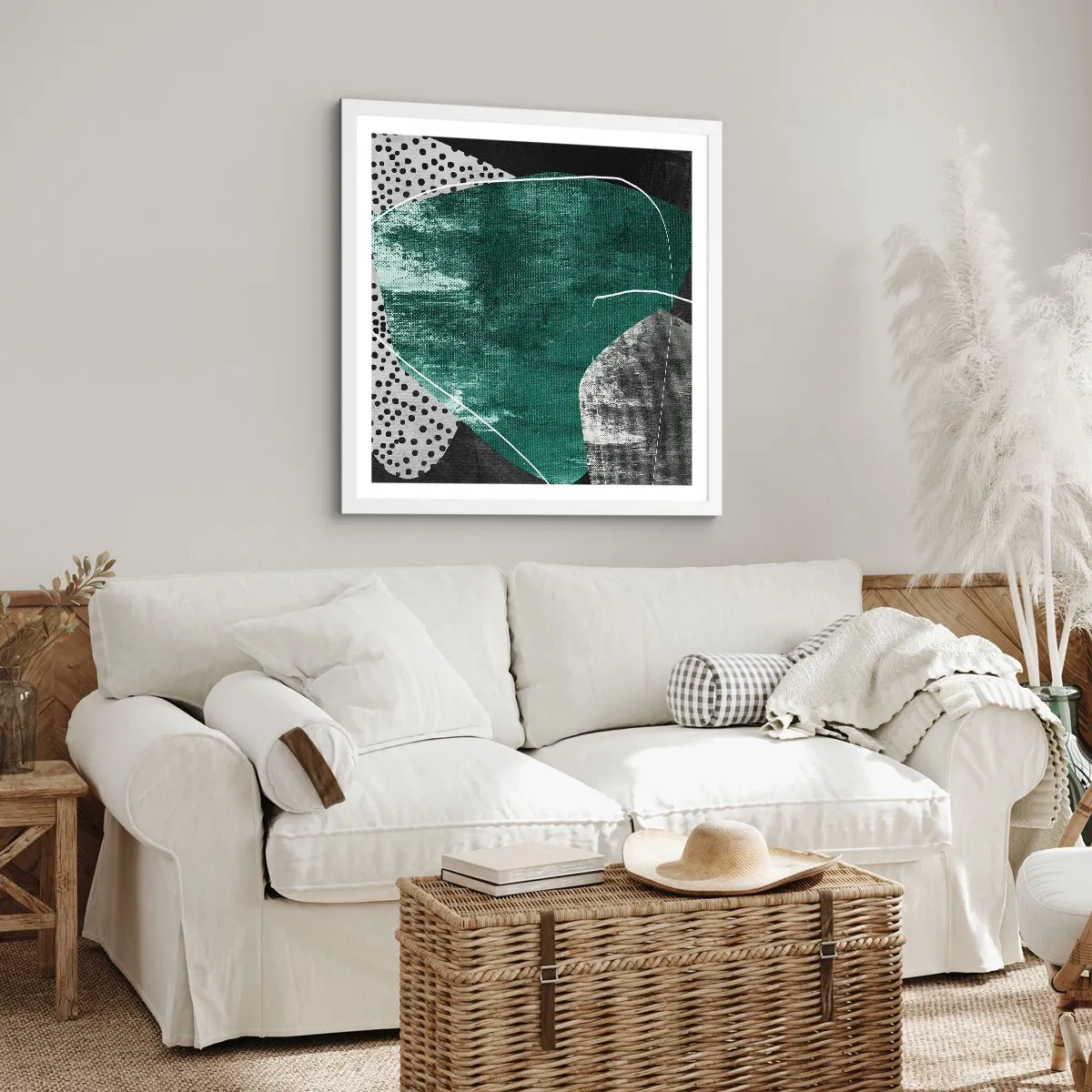 Poster in einem weißen Rahmen - Bunte Abstraktion mit Blattgold - 30x30 cm