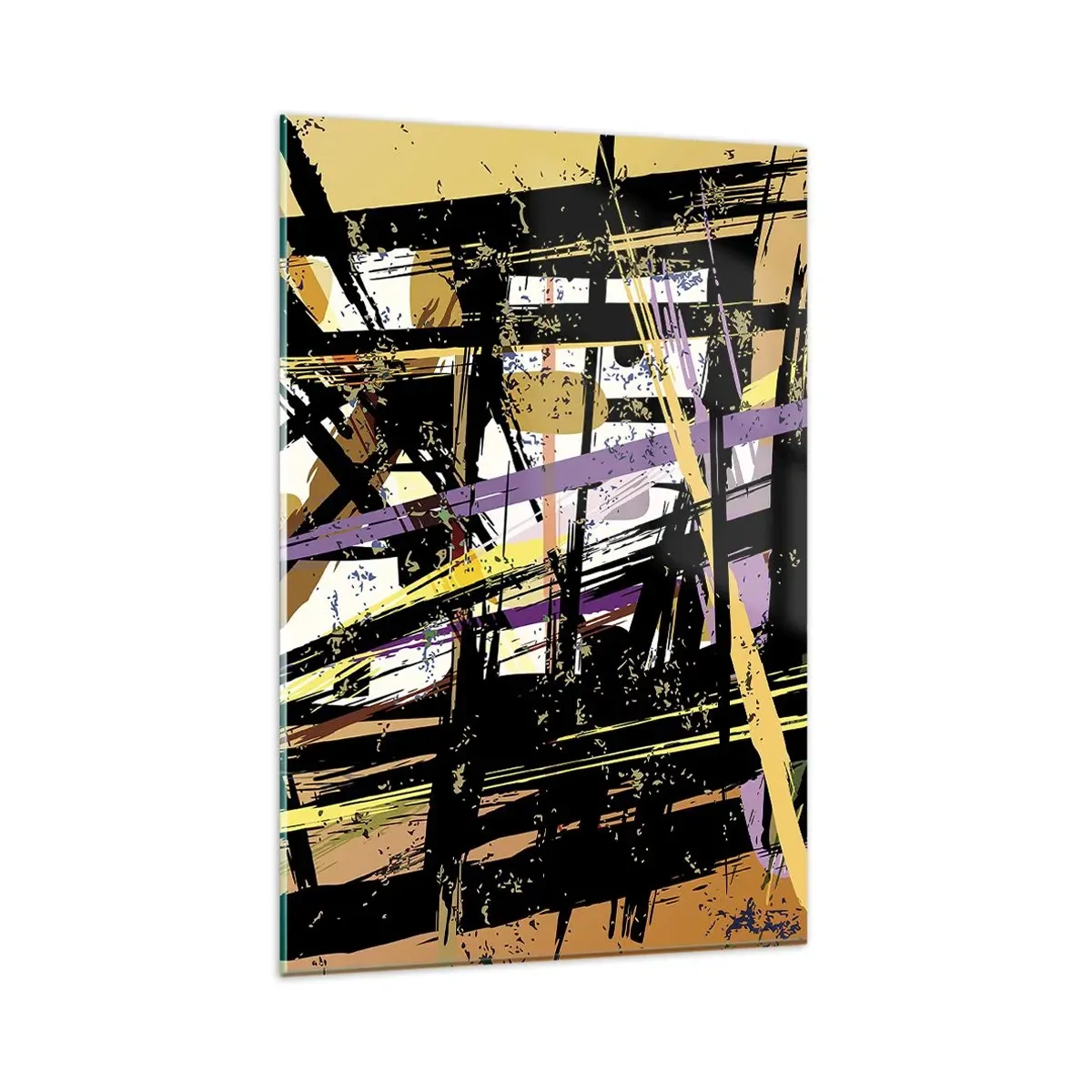 Glasbild - Bild auf glas - Abstrakte Linien und Formen auf beigem Hintergrund - 80x120cm - Ein scharfer Schnitt - Moderne Wanddekoration für Wohnzimmer und Schlafzimmer ARTTOR