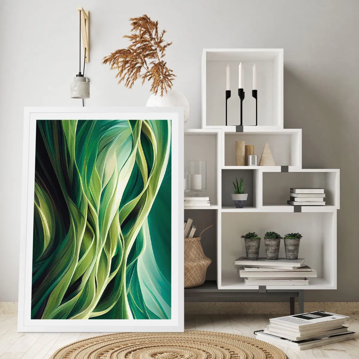 Poster in einem weißen Rahmen - Abstraktes grünes Spiel - 50x70 cm