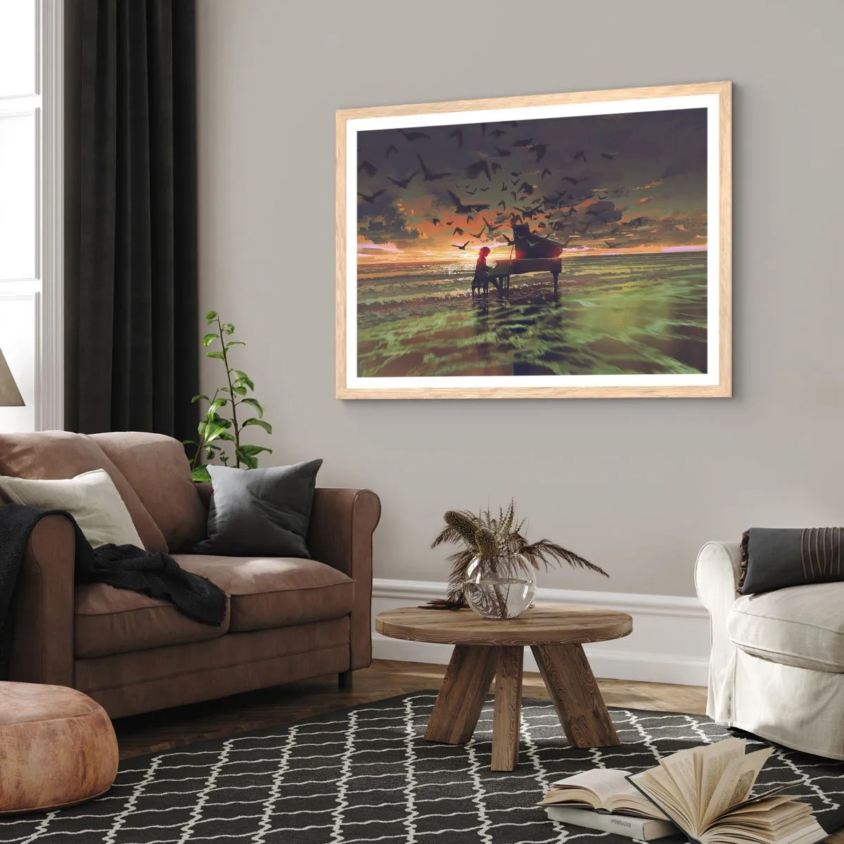 Poster in einem Rahmen aus heller Eiche - Konzert für Klavier und Wellen - 40x30 cm