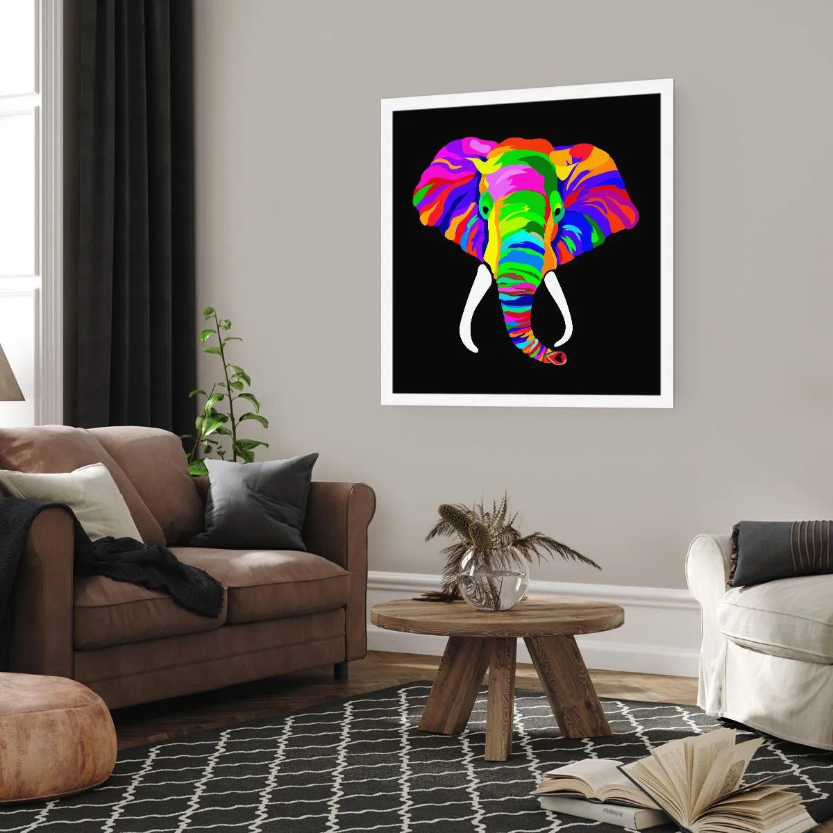 Poster - Der Elefant, der es liebte, im Regenbogen zu baden - 60x60 cm