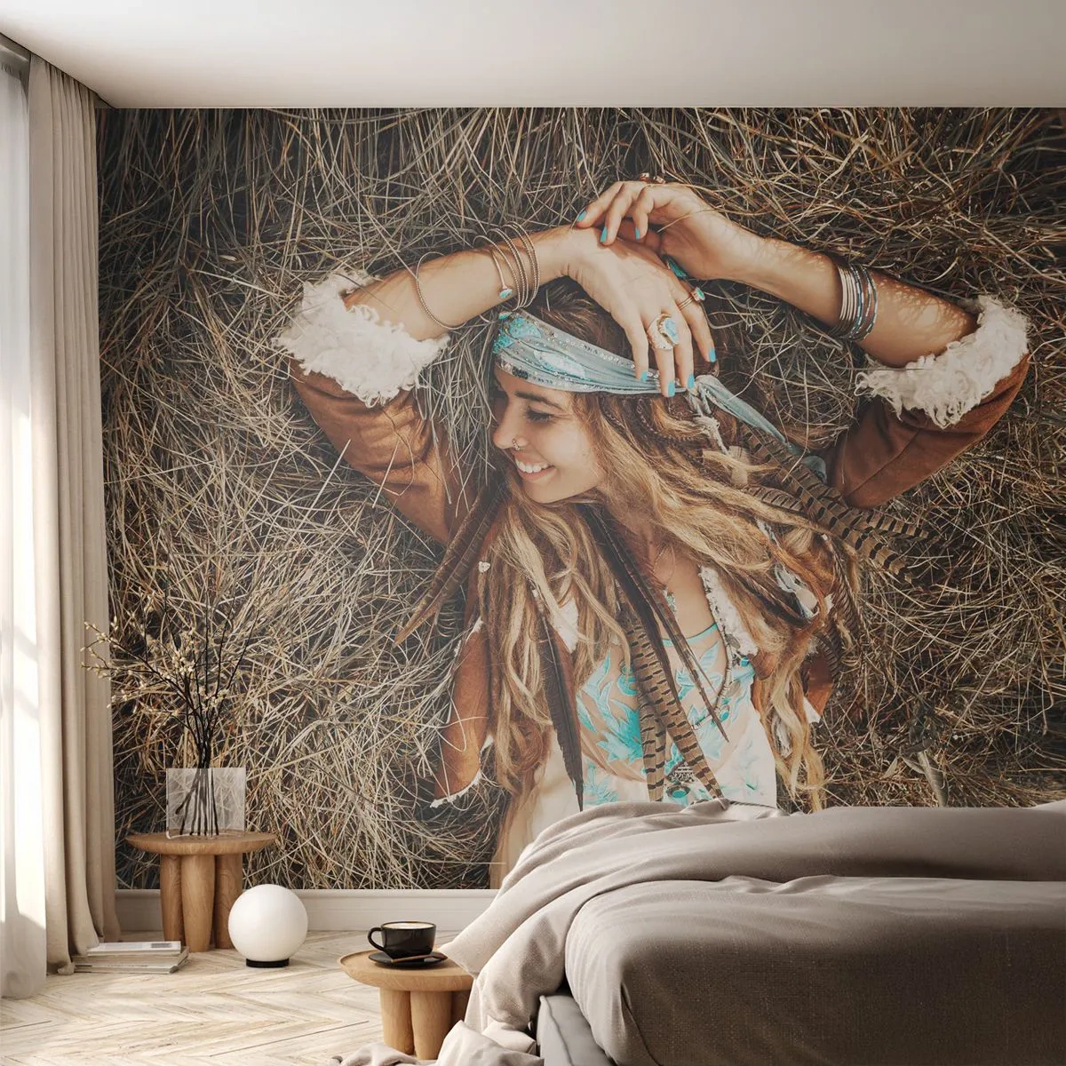 Fototapete Standard Eco - Auf dem Weg in den Sommer der Liebe - Boho, Frau, Schmuck - 350x256 cm