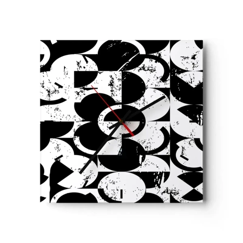 Wanduhr - Glasuhr - Abstraktes schwarz-weißes geometrisches Muster mit Vintage-Effekt - 30x30cm - Weiß ist weiß und schwarz ist schwarz - Moderne Wanddekoration für Wohnzimmer und Schlafzimmer ARTTOR