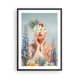 Poster in einem schwarzem Rahmen - Eine Frau, umgeben von Blumen in einer surrealen Komposition - 50x70cm - Frau - Blume - Moderne Wanddekoration für Wohnzimmer und Schlafzimmer ARTTOR