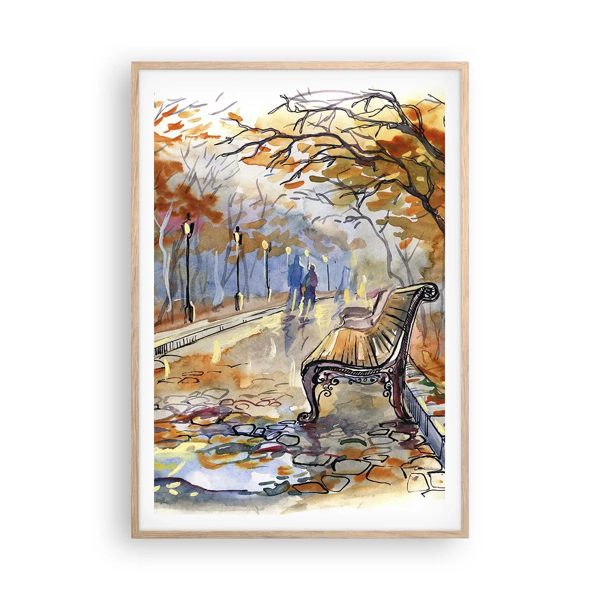 Poster in einem Rahmen aus heller Eiche - Gemeinsam im Herbst wandern - 70x100 cm