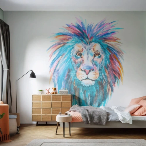Selbstklebende Fototapete Deluxe Sticker - Eine elektrisierende Aura - Tiere, Löwe, Abstraktion - 100x70 cm