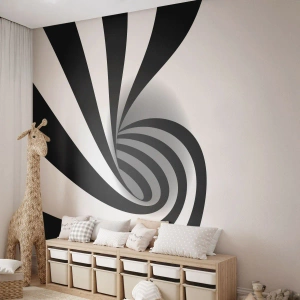 Fototapete Premium Canvas - Und doch dreht es sich - Abstraktion, Grafik, Schwarz und weiß - 200x140 cm