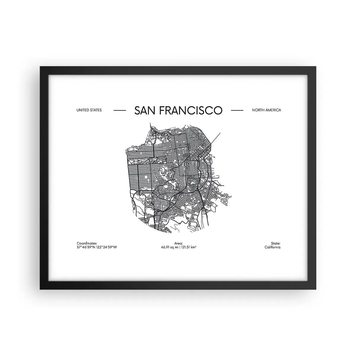 Poster in einem schwarzem Rahmen - Anatomie von San Francisco - 50x40 cm