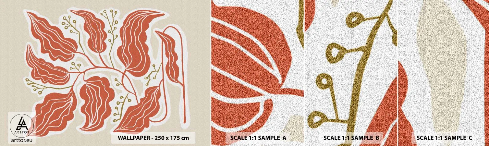 Fototapetenmuster Standard Eco - Im Folkstil und korallenartig - Boho, Botanisch, Blumen - 100x30 cm