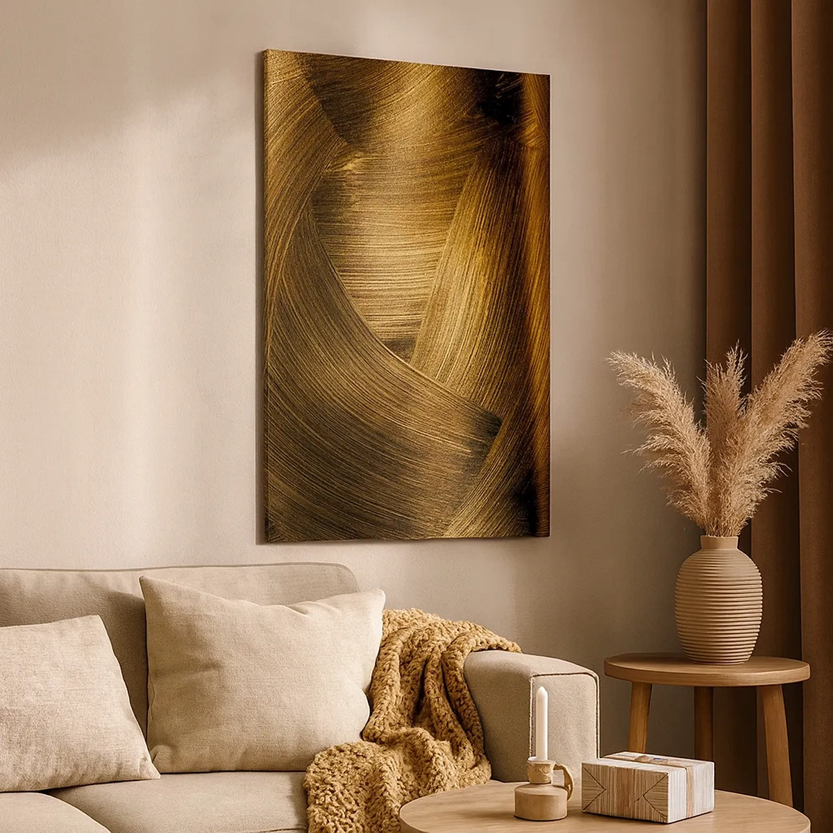 Bild auf Leinwand - Leinwandbild - Goldene abstrakte Pinselstriche - 50x70cm - In einem goldenen Labyrinth - Moderne Wanddekoration für Wohnzimmer und Schlafzimmer ARTTOR