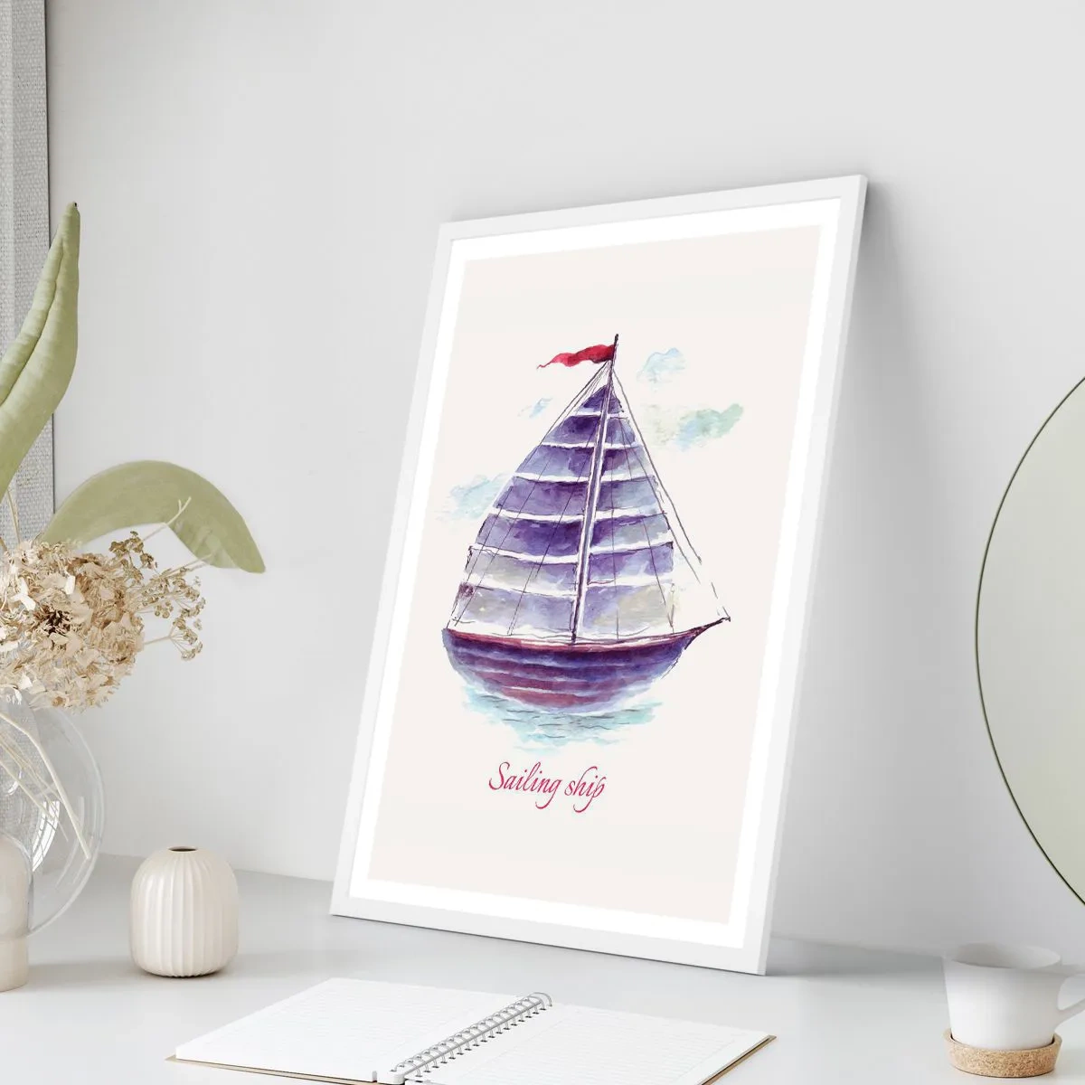 Poster in einem weißen Rahmen - Volle Segel und ruhiges Wasser - 70x100 cm