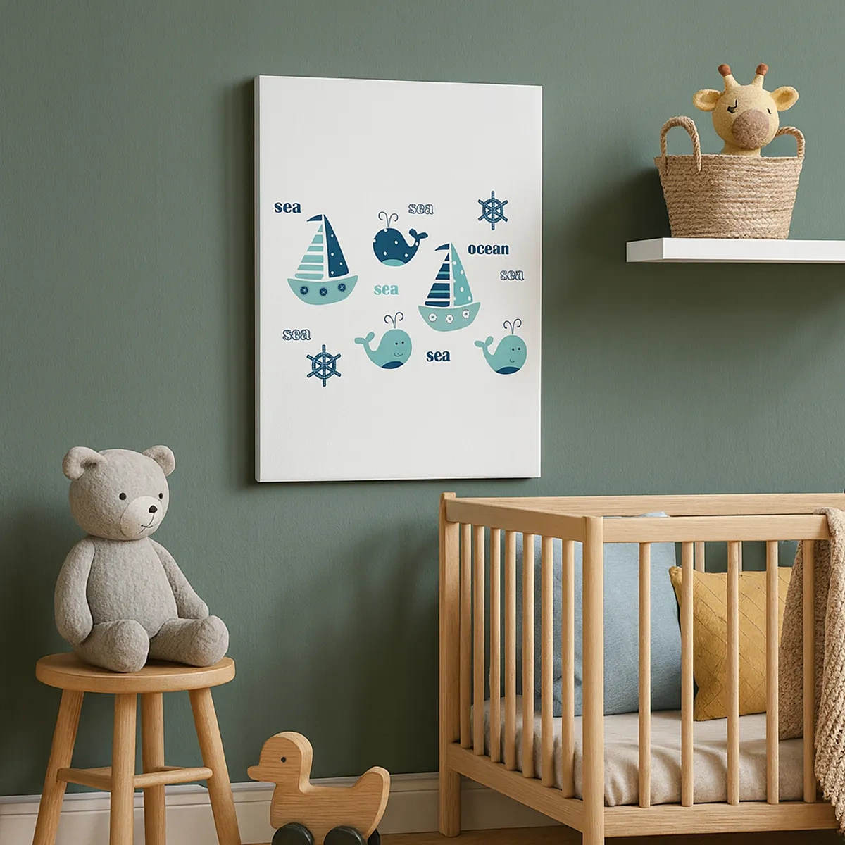 Bild auf Leinwand - Leinwandbild - Bezaubernde nautische Motive mit Walen und Segelbooten - 50x70cm - Über die Meere und Ozeane - Moderne Wanddekoration für Wohnzimmer und Schlafzimmer ARTTOR