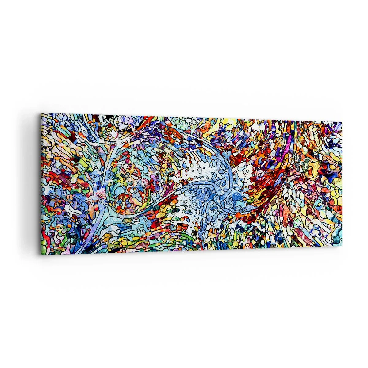 Bild auf Leinwand - Leinwandbild - Ein farbenfrohes, abstraktes Muster, inspiriert von der Natur - 120x50cm - Glasmalerei Wassertropfen - Moderne Wanddekoration für Wohnzimmer und Schlafzimmer ARTTOR