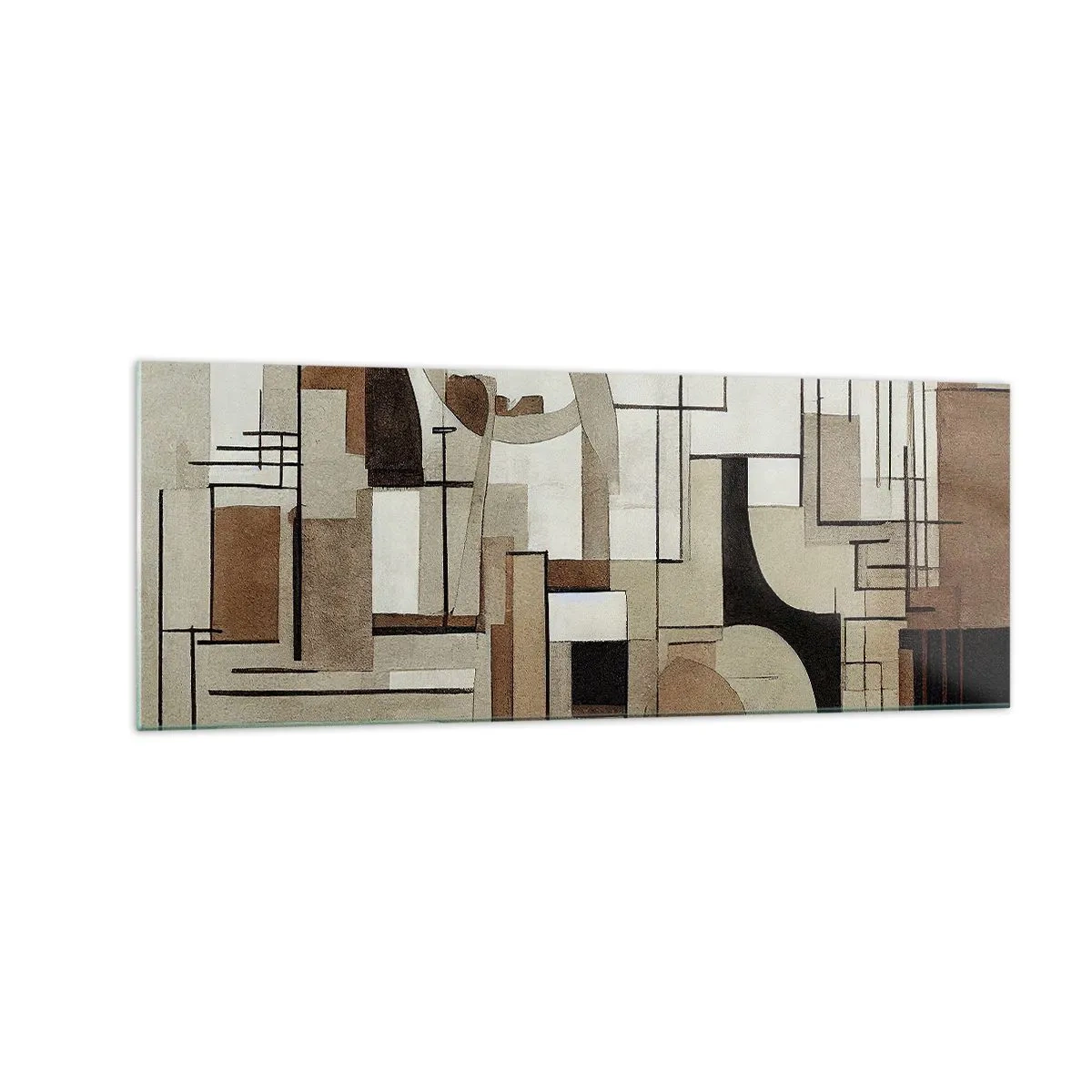 Glasbild - Bild auf glas - Architektonische Abstraktion in Beige und Braun - 140x50cm - Stadtbild 2.0 - Moderne Wanddekoration für Wohnzimmer und Schlafzimmer ARTTOR