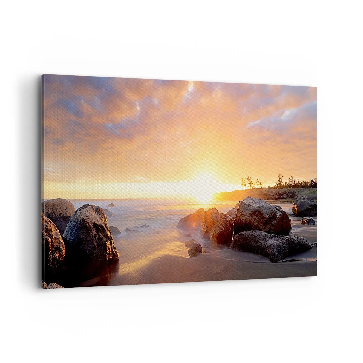 Bild auf Leinwand - Leinwandbild - Sonnenuntergang über der felsigen Küste - 100x70cm - Leuchtende Brise des Abends - Moderne Wanddekoration für Wohnzimmer und Schlafzimmer ARTTOR
