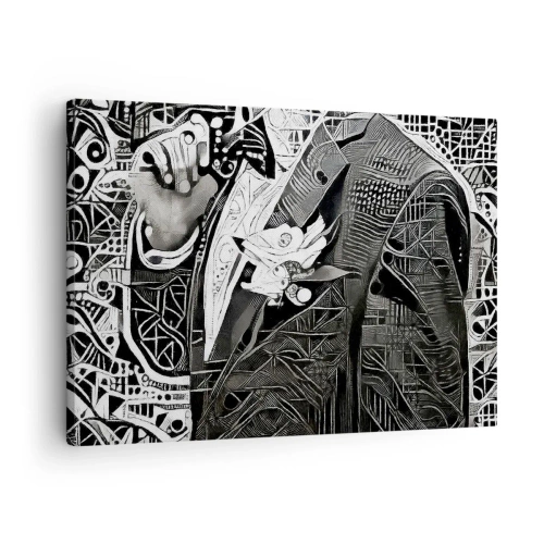 Bild auf Leinwand - Leinwandbild - Elegante Abstraktion eines Mannes im Anzug in Schwarz und Weiß - 70x50cm - Nur ein scheinbar grauer Mann - Moderne Wanddekoration für Wohnzimmer und Schlafzimmer ARTTOR