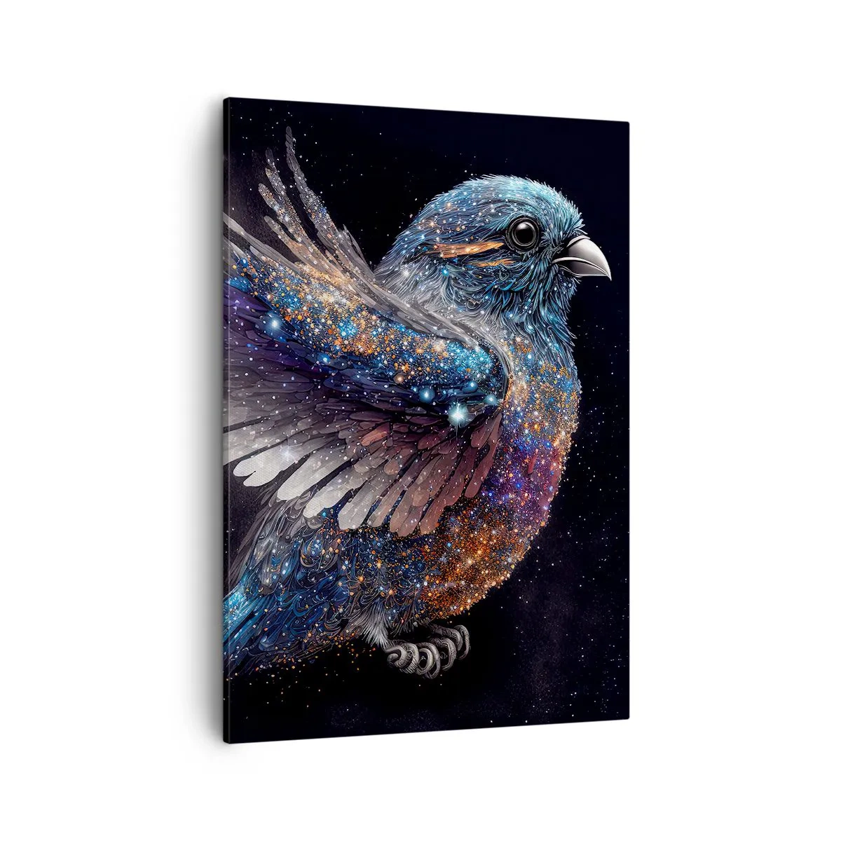 Bild auf Leinwand - Leinwandbild - Ein Spatz im Space-Age-Stil mit Diamantglanz - 50x70cm - Diamantsperling - Moderne Wanddekoration für Wohnzimmer und Schlafzimmer ARTTOR