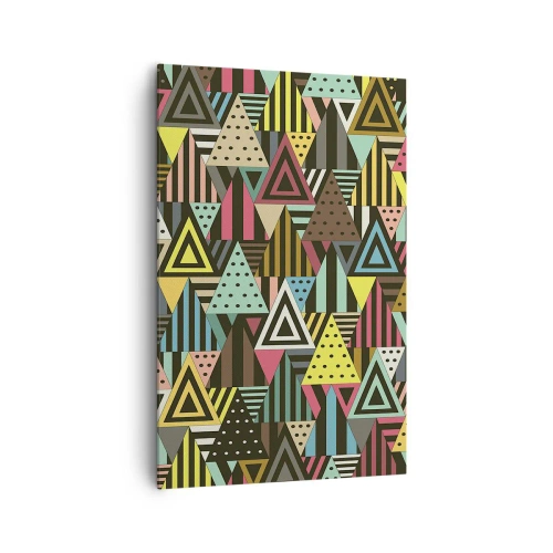 Bild auf Leinwand - Leinwandbild - Buntes geometrisches Muster mit Dreiecken und Linien - 80x120cm - Im Rhythmus auf drei - Moderne Wanddekoration für Wohnzimmer und Schlafzimmer ARTTOR