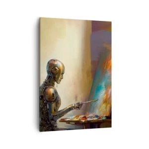 Bild auf Leinwand - Leinwandbild - Ein Roboter, der im künstlerischen Stil auf einer Leinwand malt - 50x70cm - Die Kunst der Zukunft - Moderne Wanddekoration für Wohnzimmer und Schlafzimmer ARTTOR