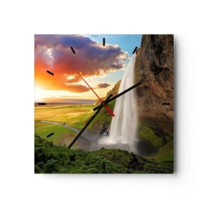 Wanduhr - Glasuhr - Die Fülle des isländischen Sommers - 40x40 cm