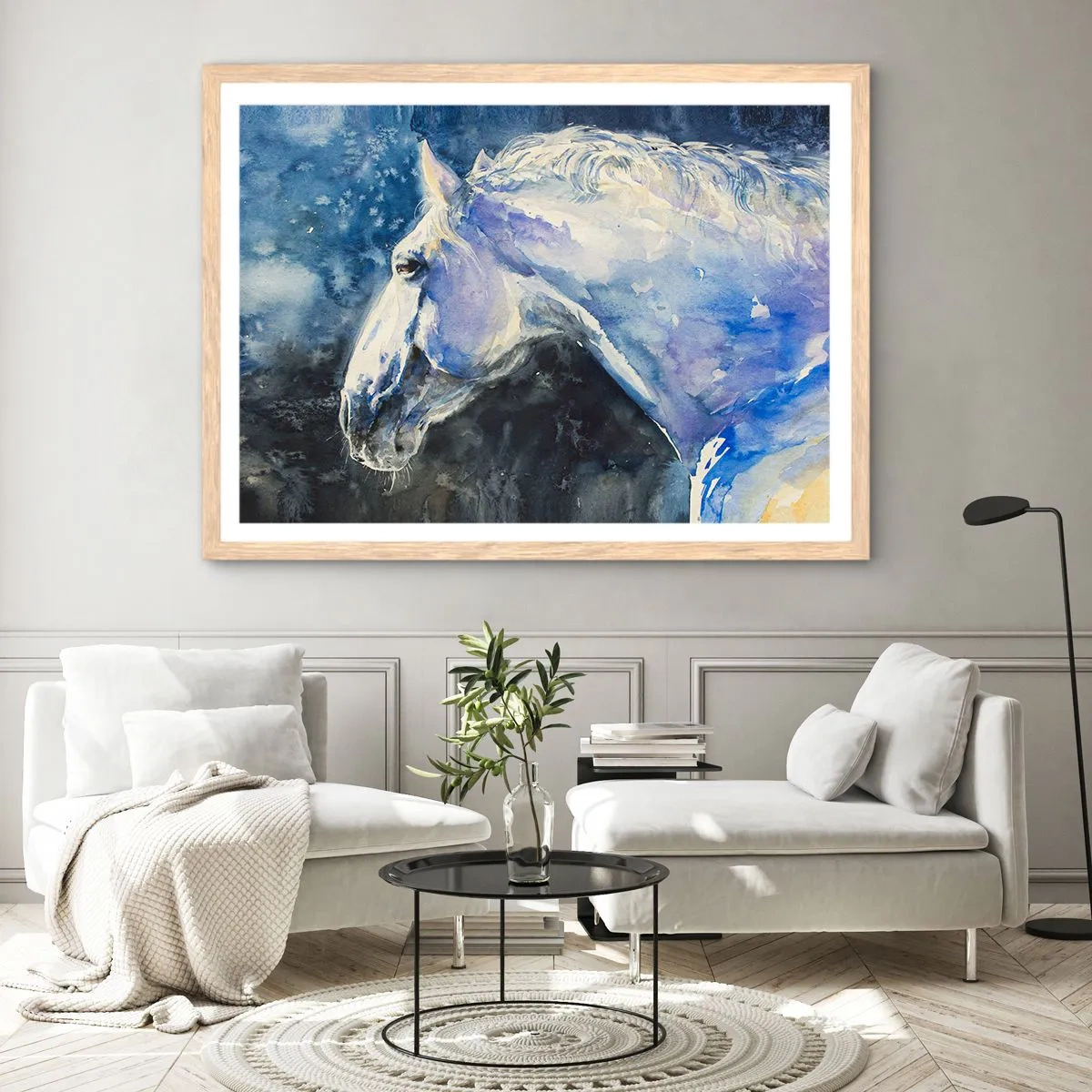 Poster in einem Rahmen aus heller Eiche - Porträt in blauem Glanz - 50x40 cm