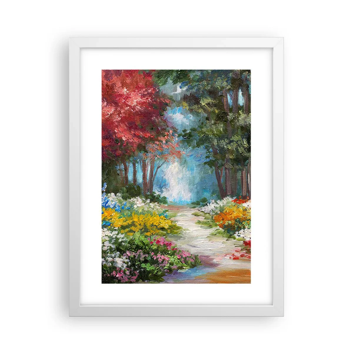 Poster in einem weißen Rahmen - Waldgarten, Blumenwald - 30x40 cm
