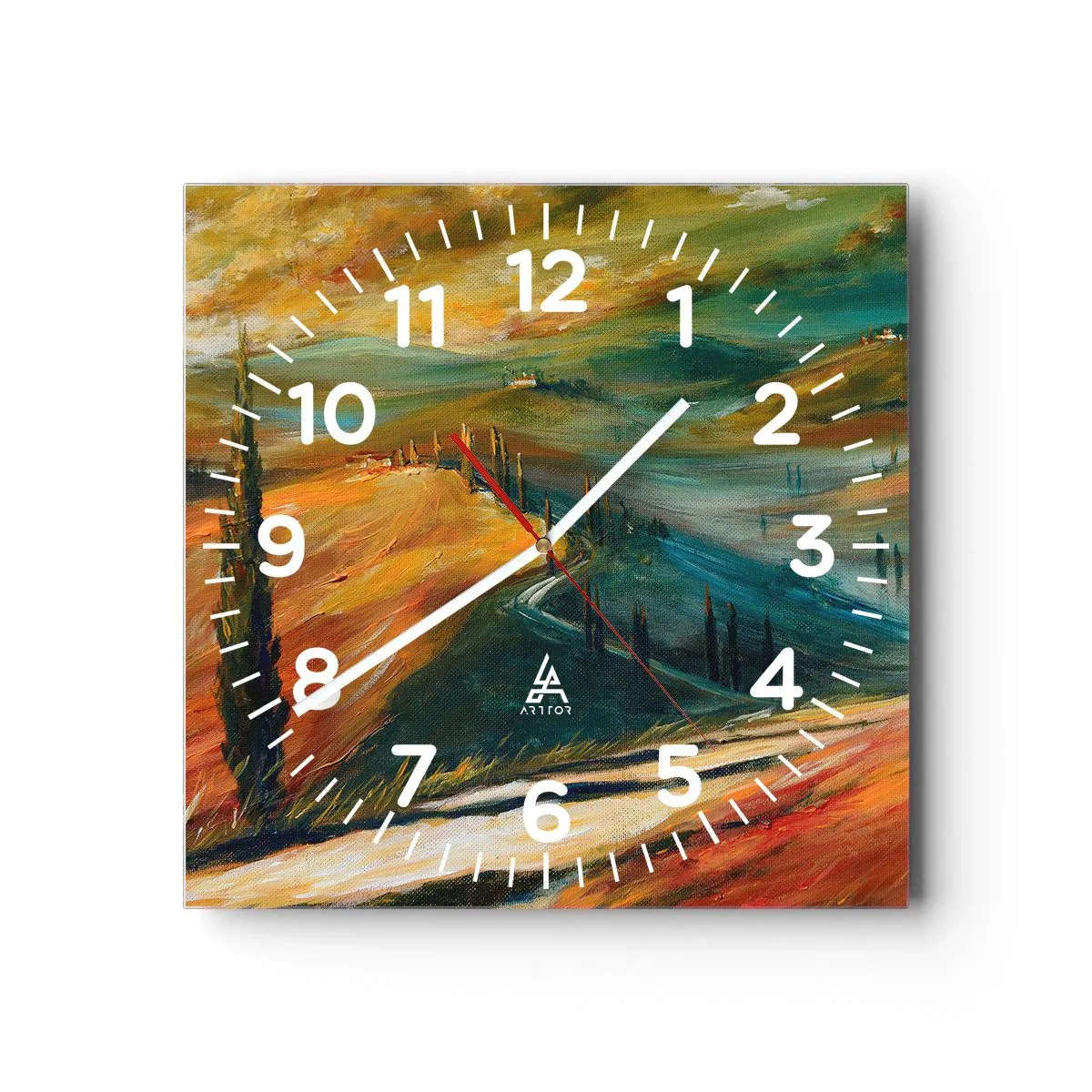 Wanduhr - Glasuhr - Toskanische Landschaft - 30x30 cm