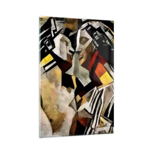 Glasbild - Bild auf glas - Abstrakte Komposition mit Silhouetten in dynamischer Form - 80x120cm - Ein statuenhafter Kuss - Moderne Wanddekoration für Wohnzimmer und Schlafzimmer ARTTOR