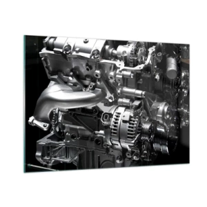 Glasbild - Bild auf glas - Details eines Metallmotors auf schwarzem Hintergrund - 100x70cm - Stahl, schön, stark - Moderne Wanddekoration für Wohnzimmer und Schlafzimmer ARTTOR