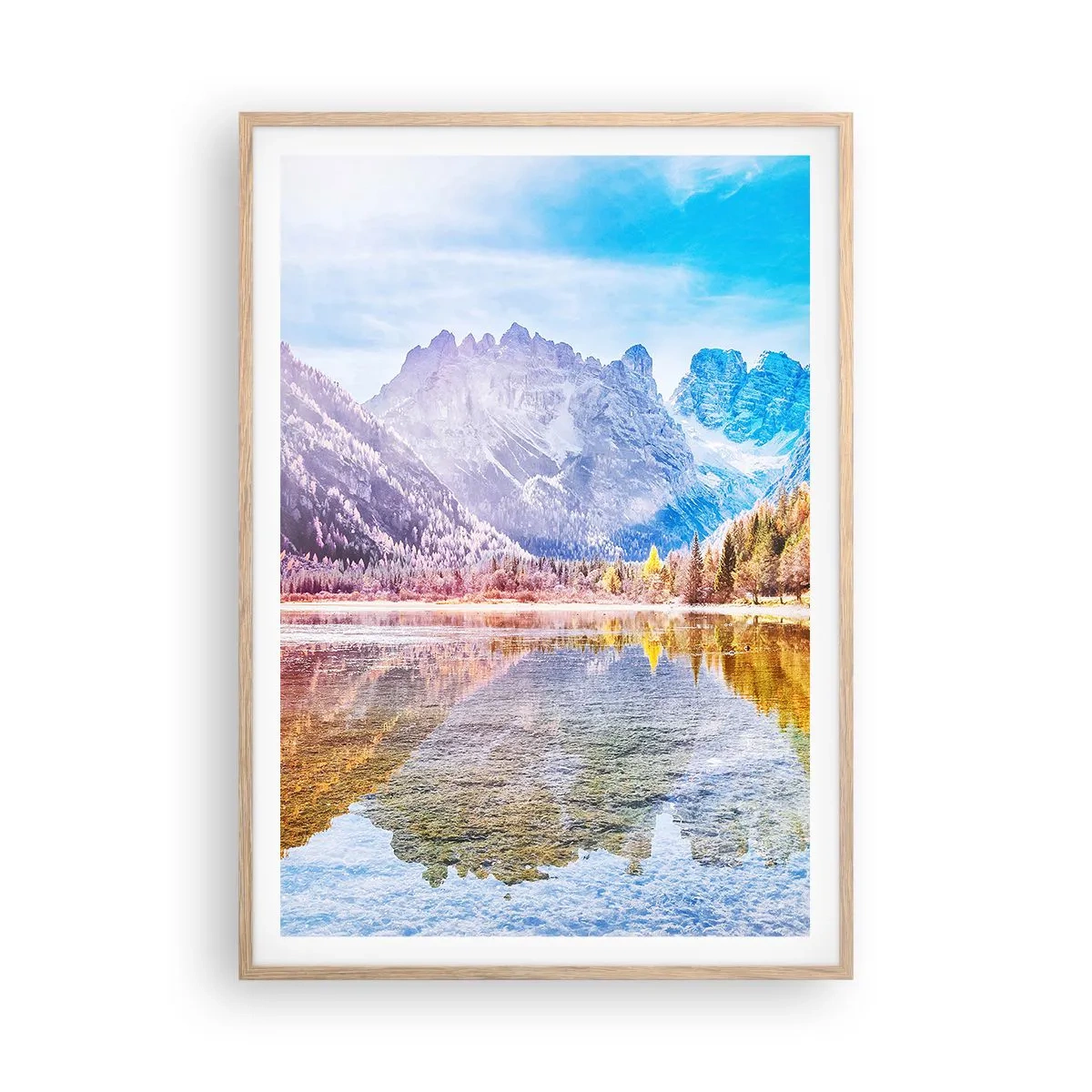 Poster in einem Rahmen aus heller Eiche - Und in den Bergen ist es schon Herbst - 70x100 cm