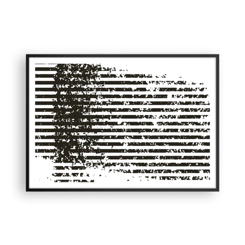 Poster in einem schwarzem Rahmen - Abstrakte Linien mit Distressed-Effekt in Schwarz und Weiß - 100x70cm - Rhythmus und Rauschen - Moderne Wanddekoration für Wohnzimmer und Schlafzimmer ARTTOR