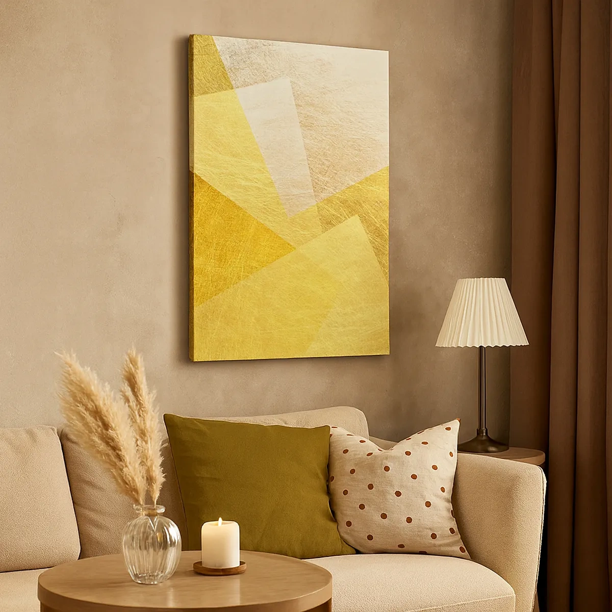 Bild auf Leinwand - Leinwandbild - Geometrische Formen in Gold und hellen Farbtönen - 50x70cm - Geometriewetter - Moderne Wanddekoration für Wohnzimmer und Schlafzimmer ARTTOR