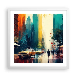 Poster in einem weißen Rahmen - New York – selbst der Regen ist hier bunt - 50x50 cm