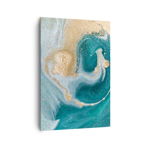 Bild auf Leinwand - Leinwandbild - Abstrakter Wirbel in Türkis- und Goldtönen - 70x100cm - Ein Strudel aus Gold und Türkis - Moderne Wanddekoration für Wohnzimmer und Schlafzimmer ARTTOR