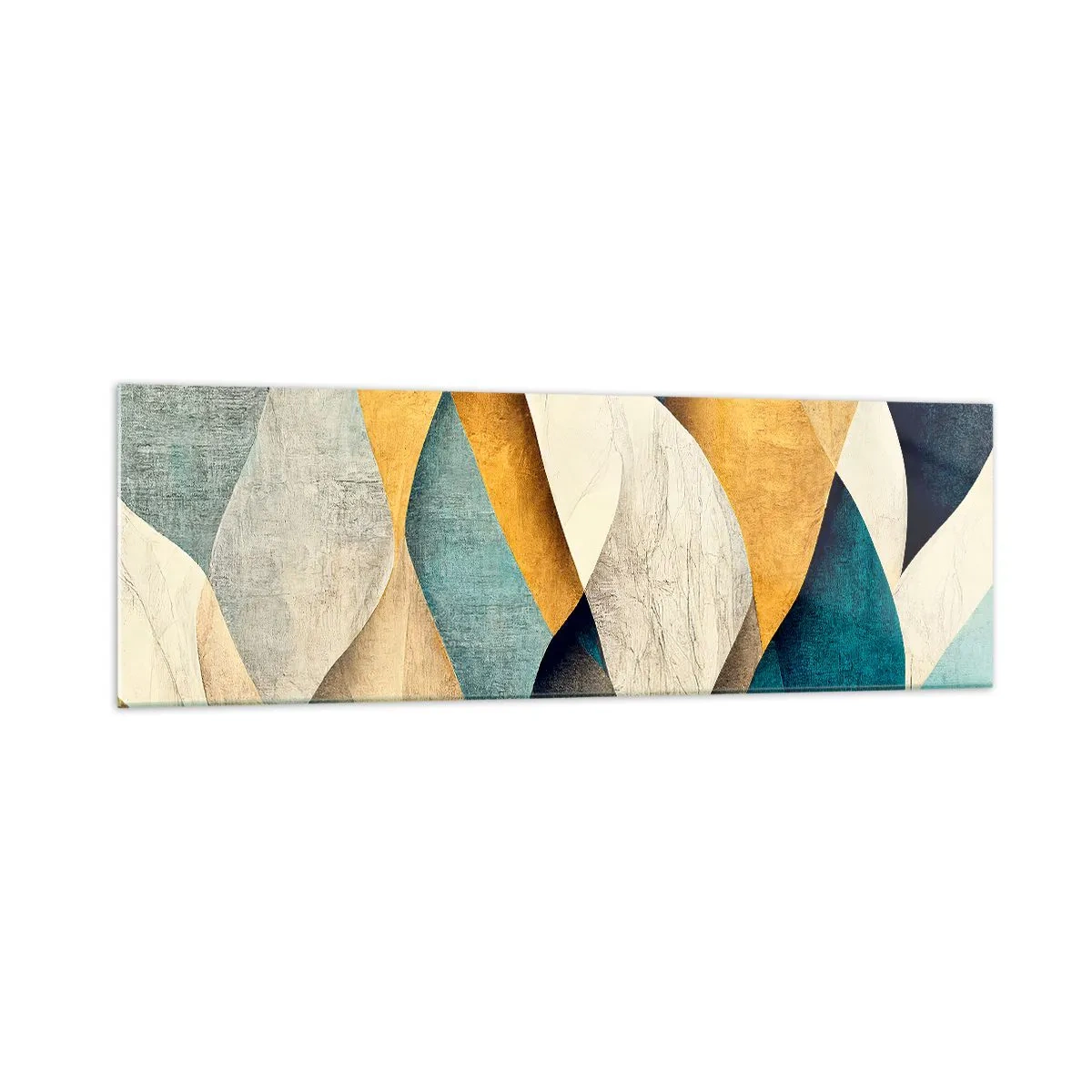 Glasbild - Bild auf glas - Abstrakte Wellen in Blau- und Goldtönen - 160x50cm - Rhythmus und Welle - Moderne Wanddekoration für Wohnzimmer und Schlafzimmer ARTTOR