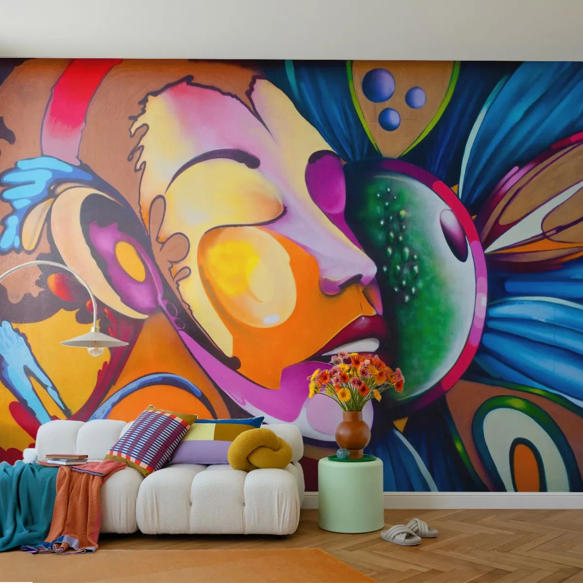 Fototapete Premium Sand - Abstraktes Frauenporträt in intensiven Farben - 100x70cm - Mit Farbe berühren - Moderne Wanddekoration für Wohnzimmer und Schlafzimmer ARTTOR