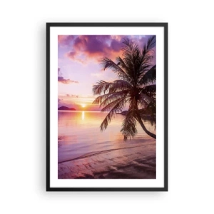 Poster in einem schwarzem Rahmen - Tropischer Sonnenuntergang mit Palmen am Strand - 50x70cm - Behaglichkeit bis zum Horizont - Moderne Wanddekoration für Wohnzimmer und Schlafzimmer ARTTOR